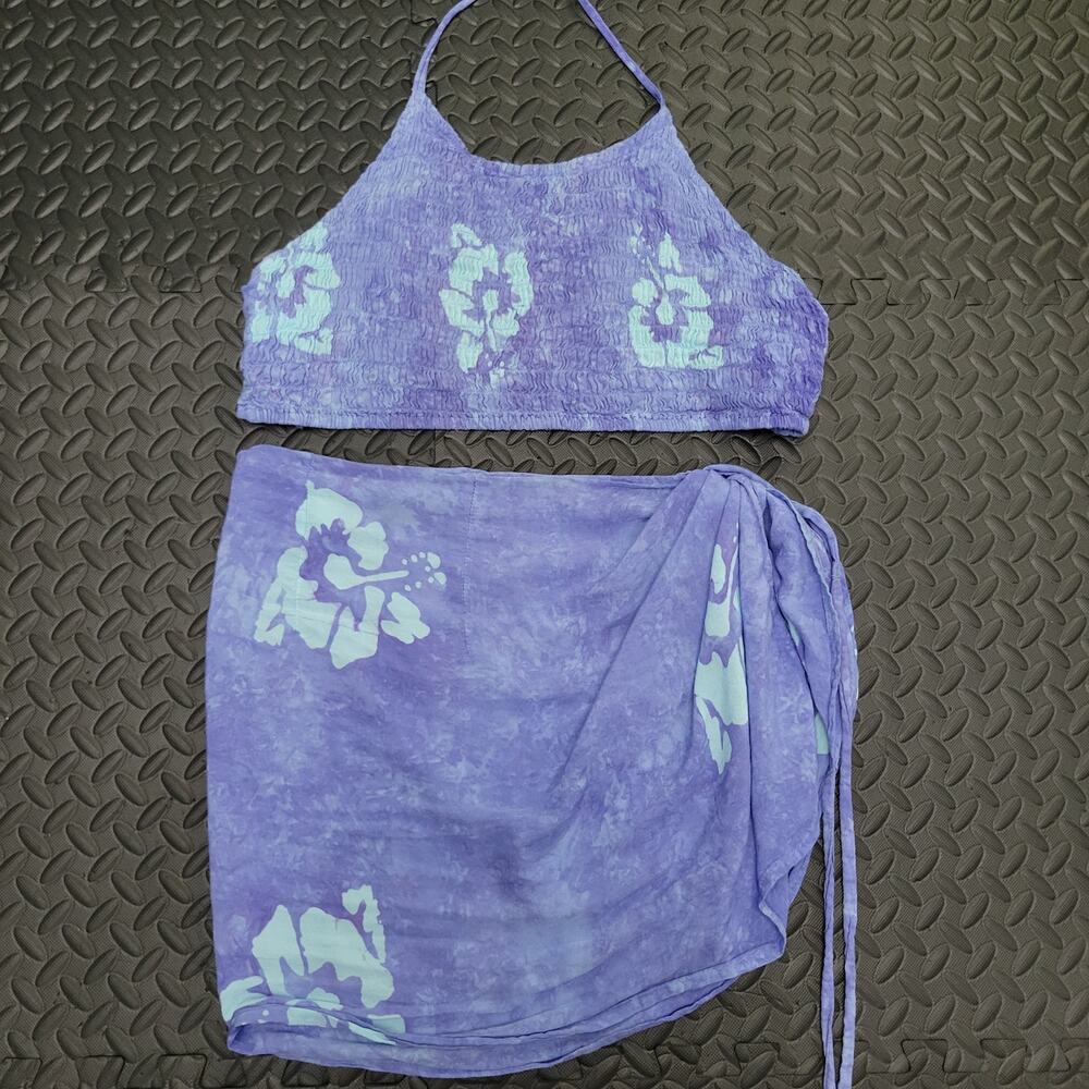 Tropical Two-Piece Cover Up Set One Size Halter Top Wrap Sarong Beach Vacation